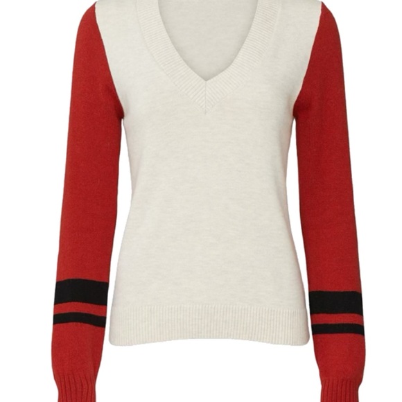Treasure & Bond Red and Cream V-Neck Sweater - Picture 2 of 9